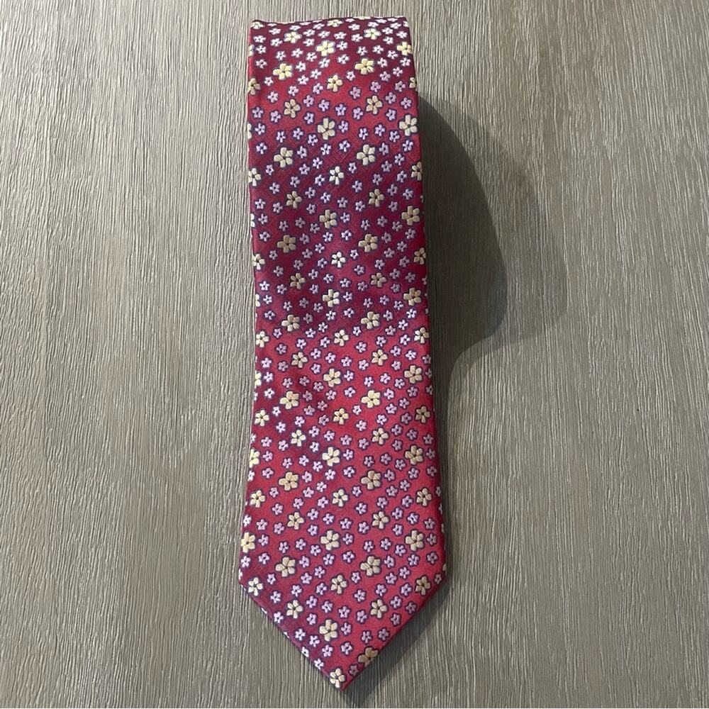 Roberto Lorenzo red floral silk mens tie 60” preppy formal office career prom